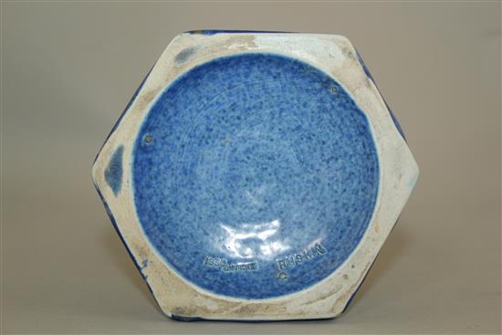 A Ruskin pottery hexagonal flower stand, dated 1930, 23cm